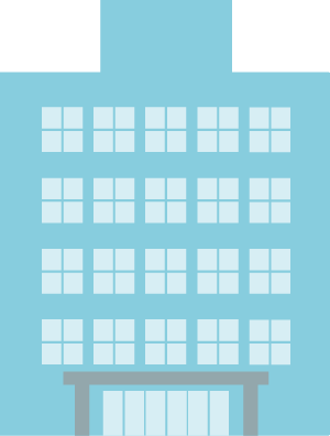 illustration på blått lägenhetshus